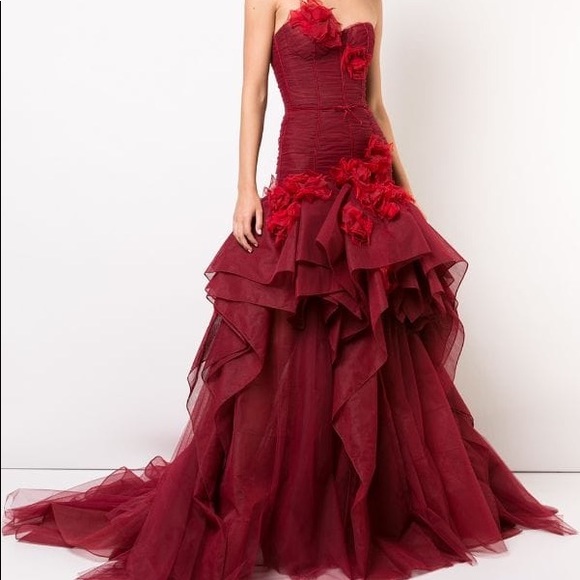 Marchesa Dresses & Skirts - Marchesa Couture Tulle Crimson Size 8 Dress